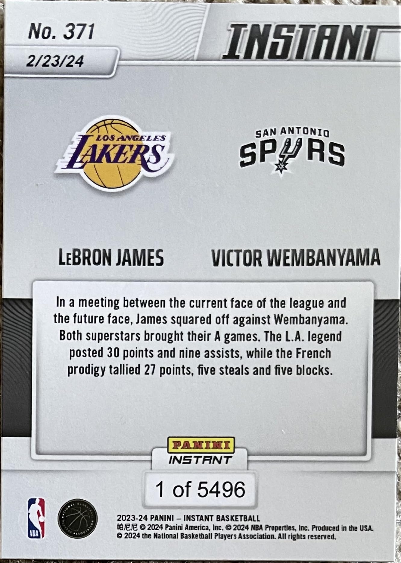 Amazon.com: 2023-24 Panini Instant Lebron James and Victor 