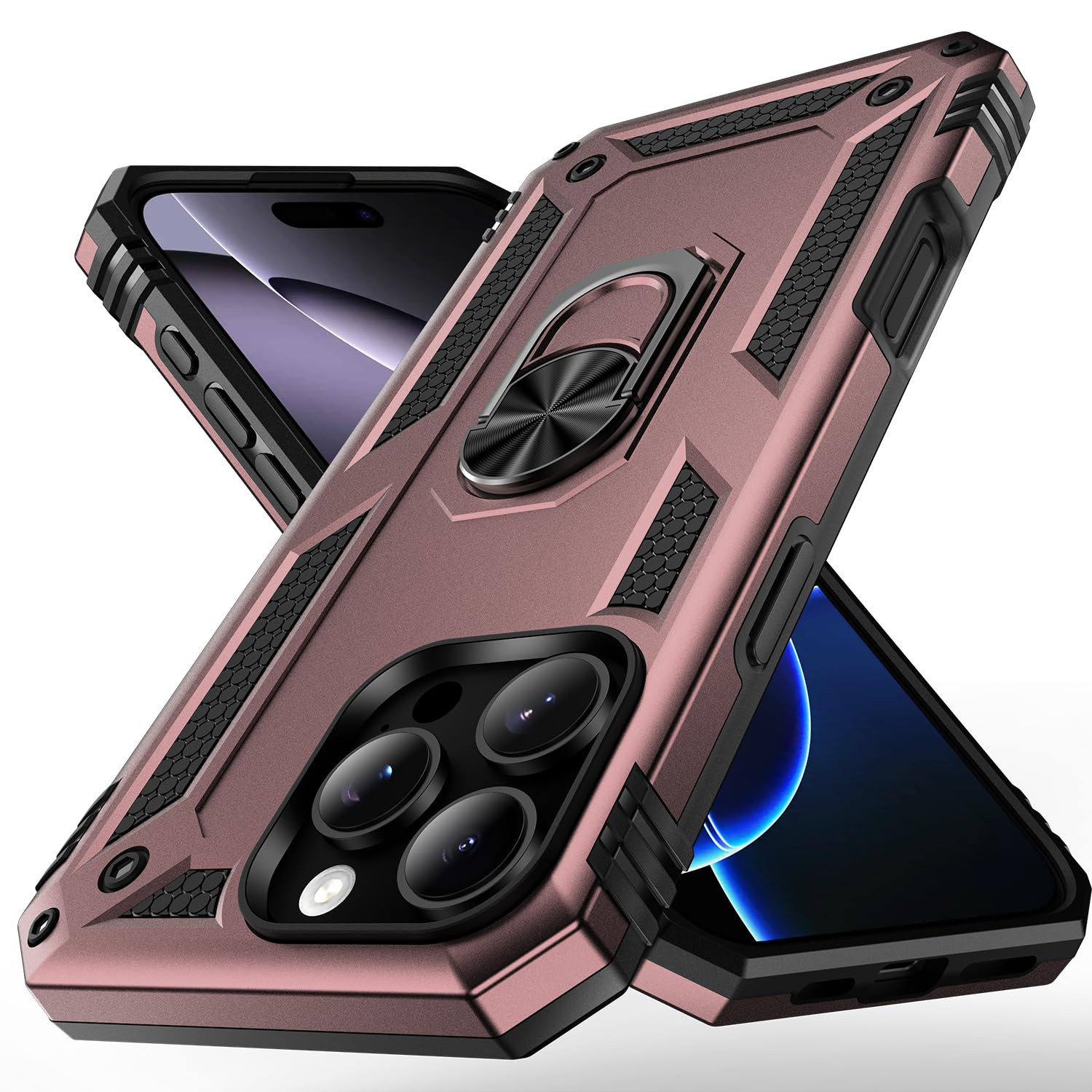 Korecase for iPhone 16 Pro Phone Case Women with Ring Stand,Heavy Duty Shockproof Case for iPhone 16 Pro Military Grade Drop Protection Rose Gold