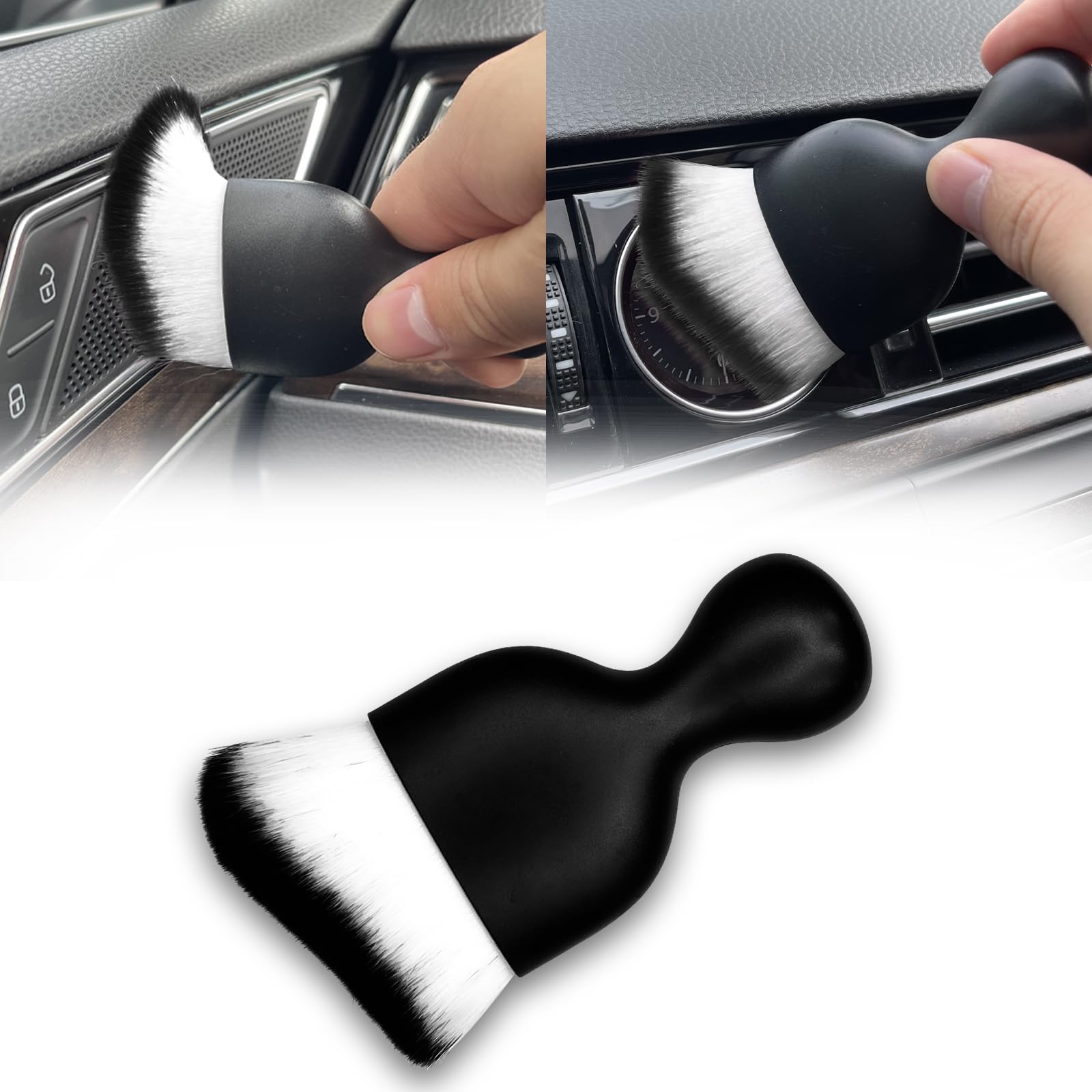 tobenbone Car Interior Detailing Brush, Ultra Soft Non-Scratch Dust Brush, Car Interior Cleaning Tool for Cleaning Panels, Air Vent, Leather (White/Black)
