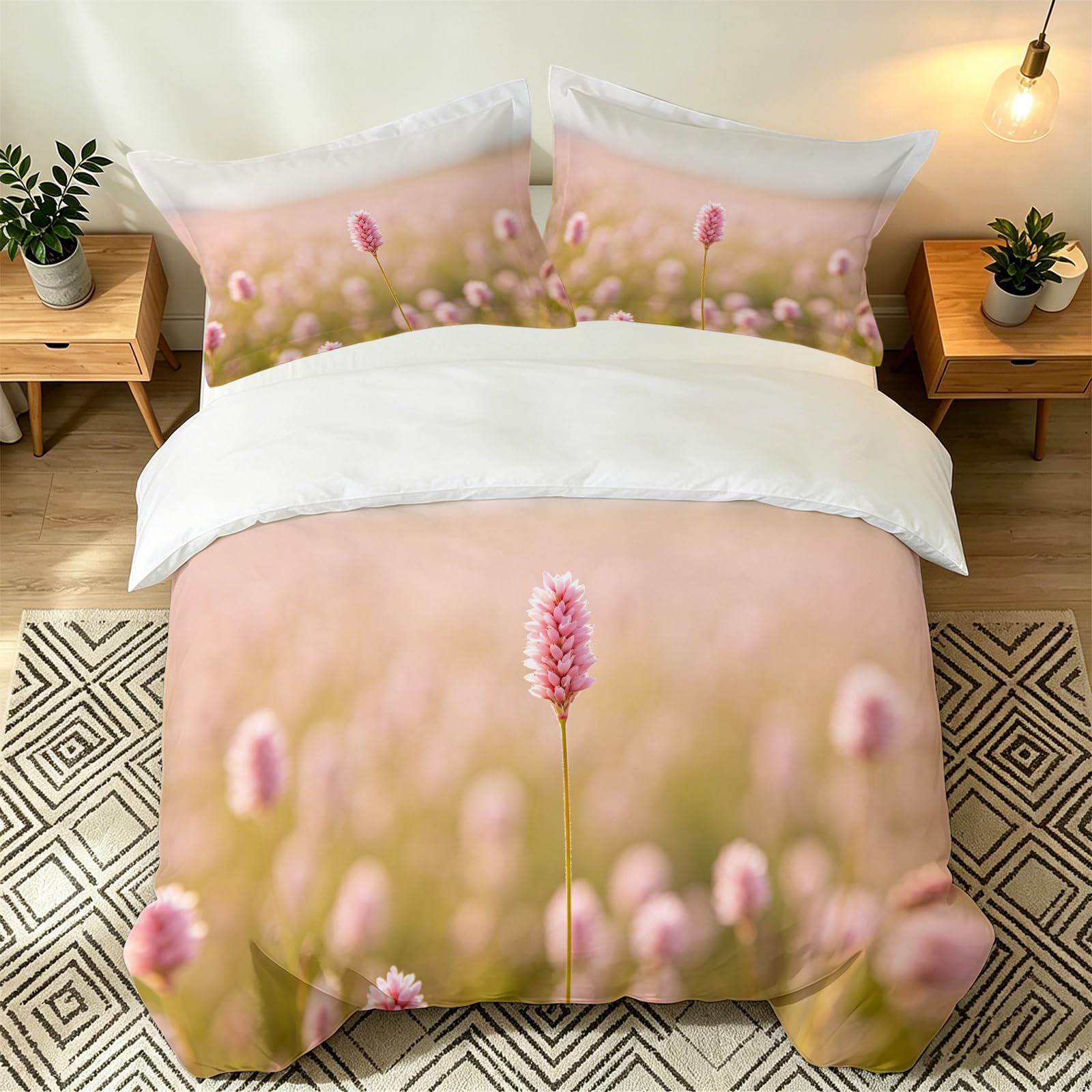 Housse de couette 140x200 fleurs roses imprimé végétal 3D parure de lit 1 personne microfibre o-870