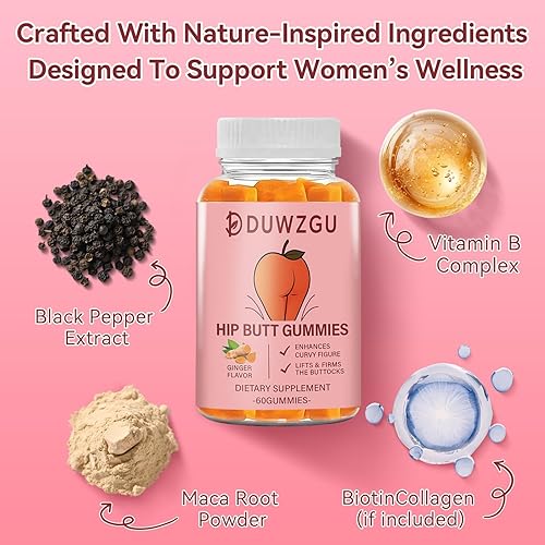 Miniatura 3 de Gomitas de apoyo para el trasero para mujer, suplemento para mejorar los glúteos y los glúteos con raíz de maca, fenogreco y colágeno para las