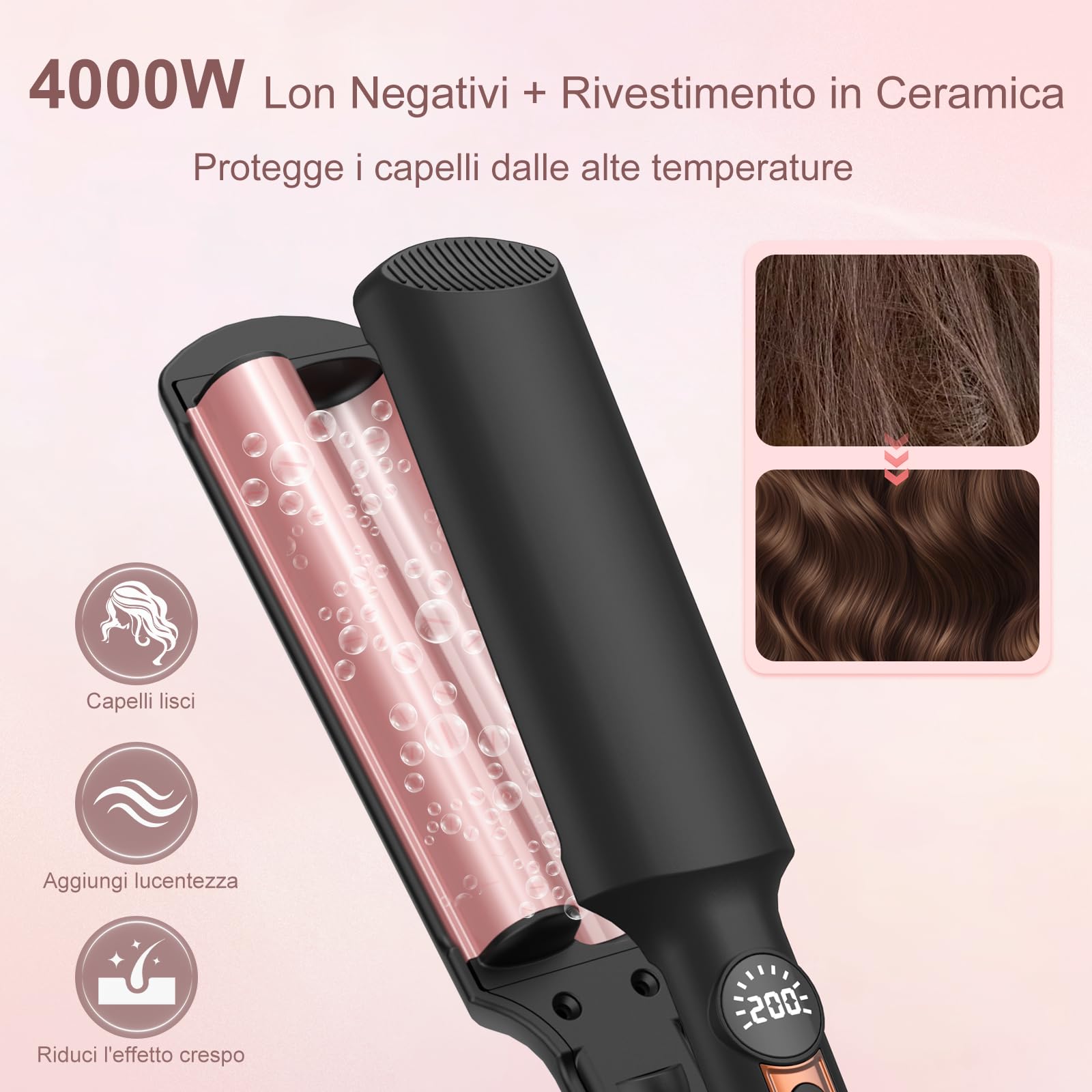 AISEELY Ferro Arricciacapelli per Onde, 20MM Piastra Onde per Capelli con 5 Temperature con Timer, Mini Ionica Ceramica Arriccia Capelli per Display LED, Perfetto per Principianti e Professionisti