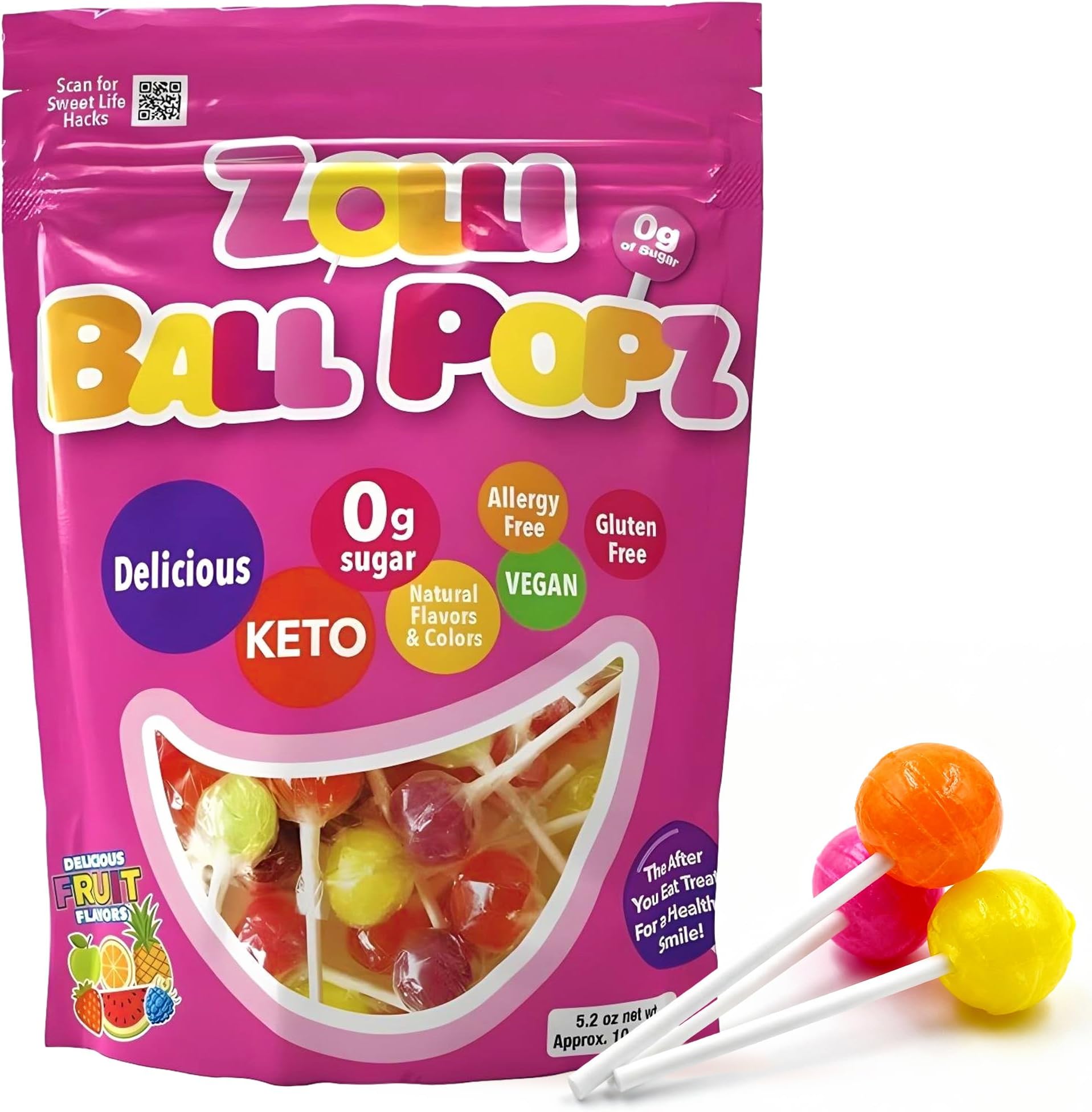 Zollipops The Clean Teeth Pops, Anti Cavity Lollipops, Ball Popz, 5.2 oz (Pac...