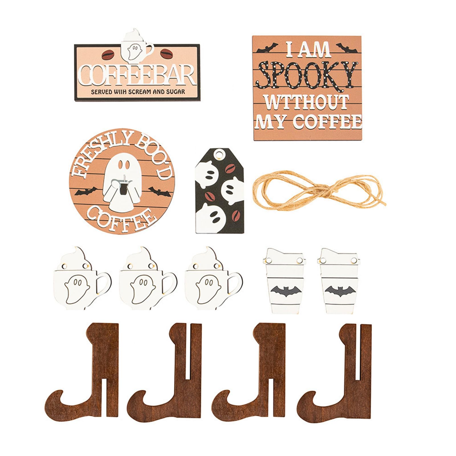 Buxuaaaa Halloween Tiered Tray Decor Wood Coffee Bat Signs Farmhouse Decorations Table Centerpieces for Kitchen Party Home Room Halloween Wood Tray Decoration