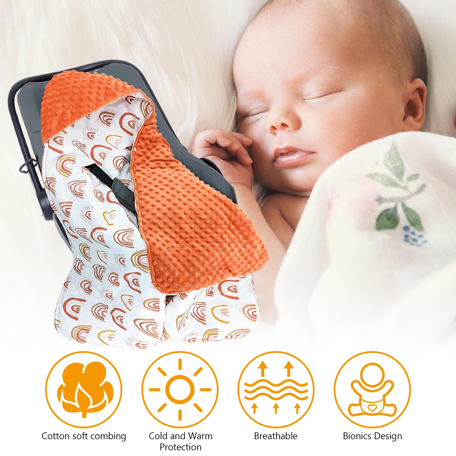 Manta Para Bebé: 90x90cm Manta Con Capucha, Manta Universal Manta Saco Capazo Manta Para Asiento De Coche Para Bebé Manta Para Envolver Al Bebé Manta Bebe Recien Nacido Para Cochecito,Marrón Arco Iris