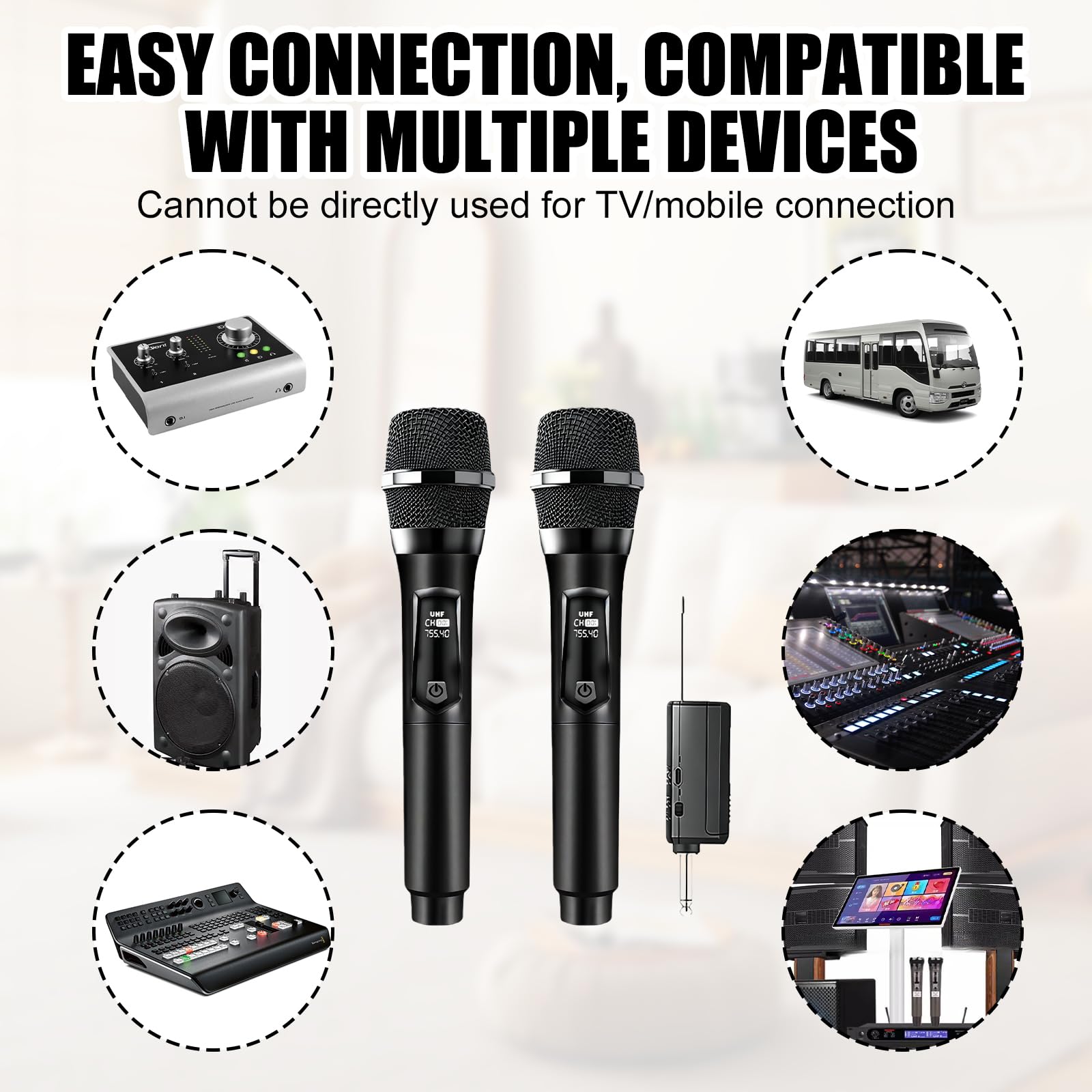 Microfono senza fili, microfono karaoke, doppio microfono senza fili, microfono wireless ricaricabile, per cantare karaoke, matrimonio, dj, festa, discorso, chiesa, lezioni