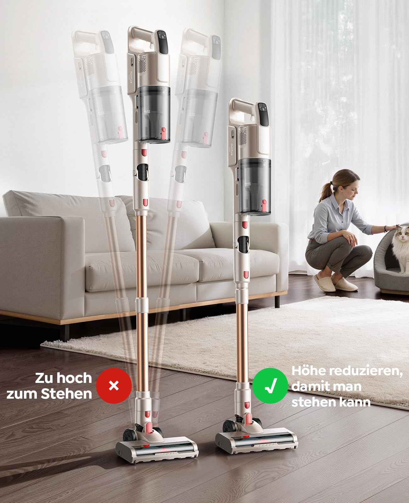Akku Staubsauger,550W/45kPa/50Min Staubsauger Kabellos mit Flexibles Biegegelenk, HD-Display, Anti-Tangle-Bürste, Akkustaubsauger mit grünem LED-Licht Bürste für Teppiche,Hartböden und Tierhaare