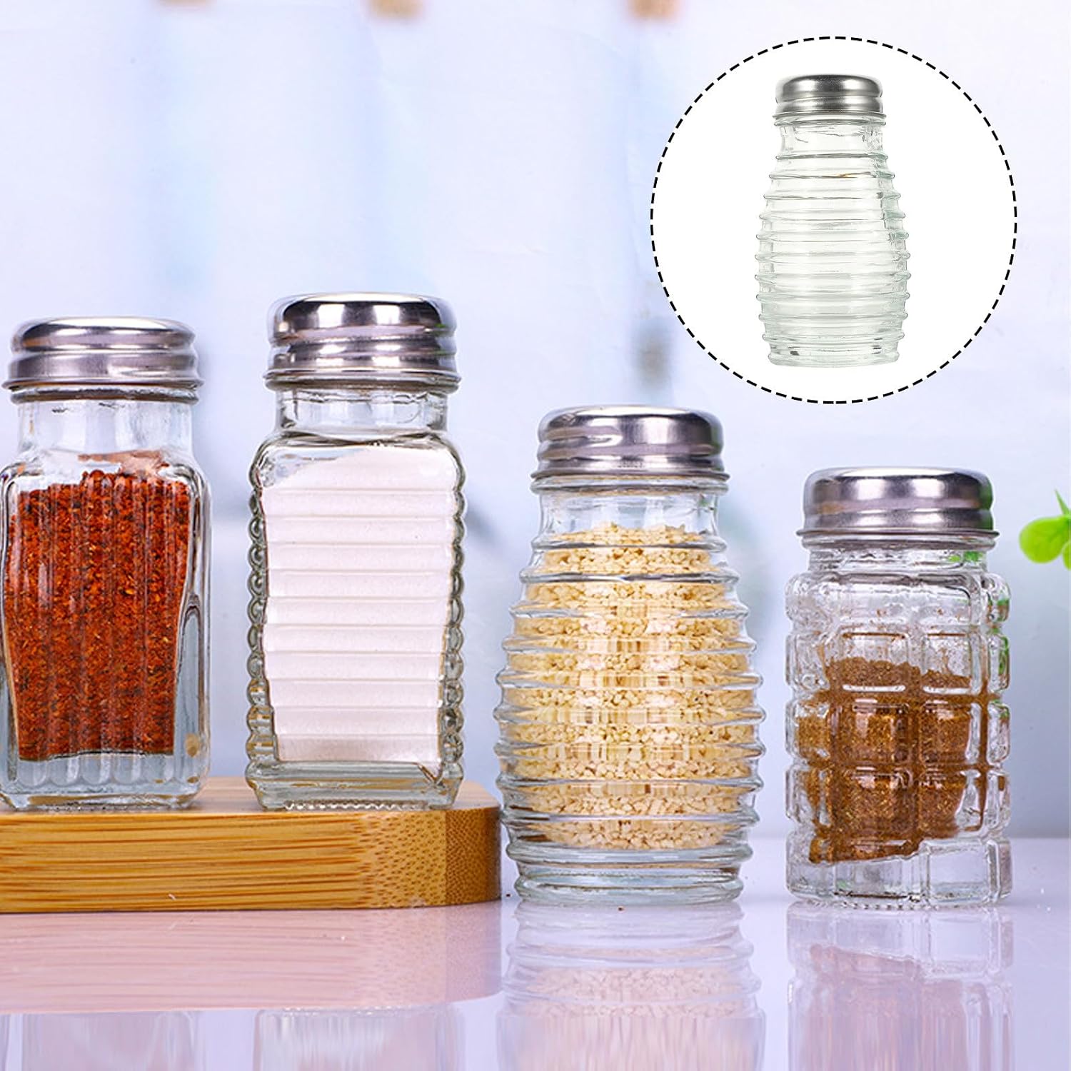 Glass Spice Jars Set Glass Condiment Bottles 6pcs with Portable Pepper Shakers Easy to Carry and Air-isolating for Kitchen Seasoning for Home Storage