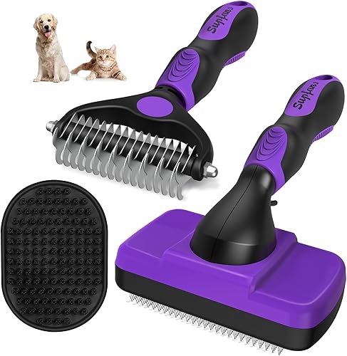 Miniatura 22 de 3 piezas de cepillo de limpieza autolimpiante, rastrillo de aseo de mascotas y cepillo de baño para perros, gatos y caballos Peine