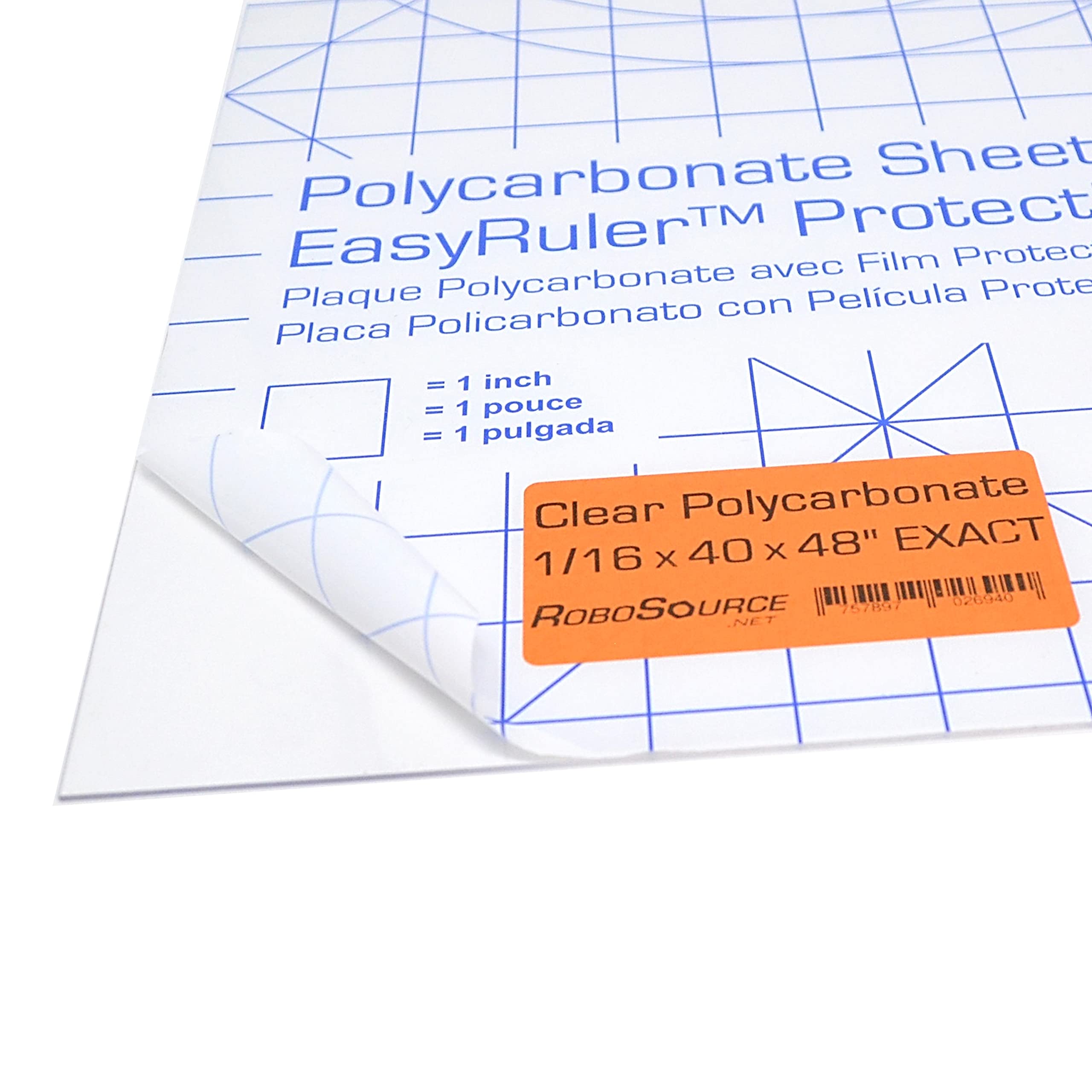 Polycarbonate Clear Plastic Sheet 40" x 48" X 0.0625" (1/16") Exact with EasyRuler Film, Shatter Resistant, Easy to Cut, Bend, Mold Than Plexiglass.