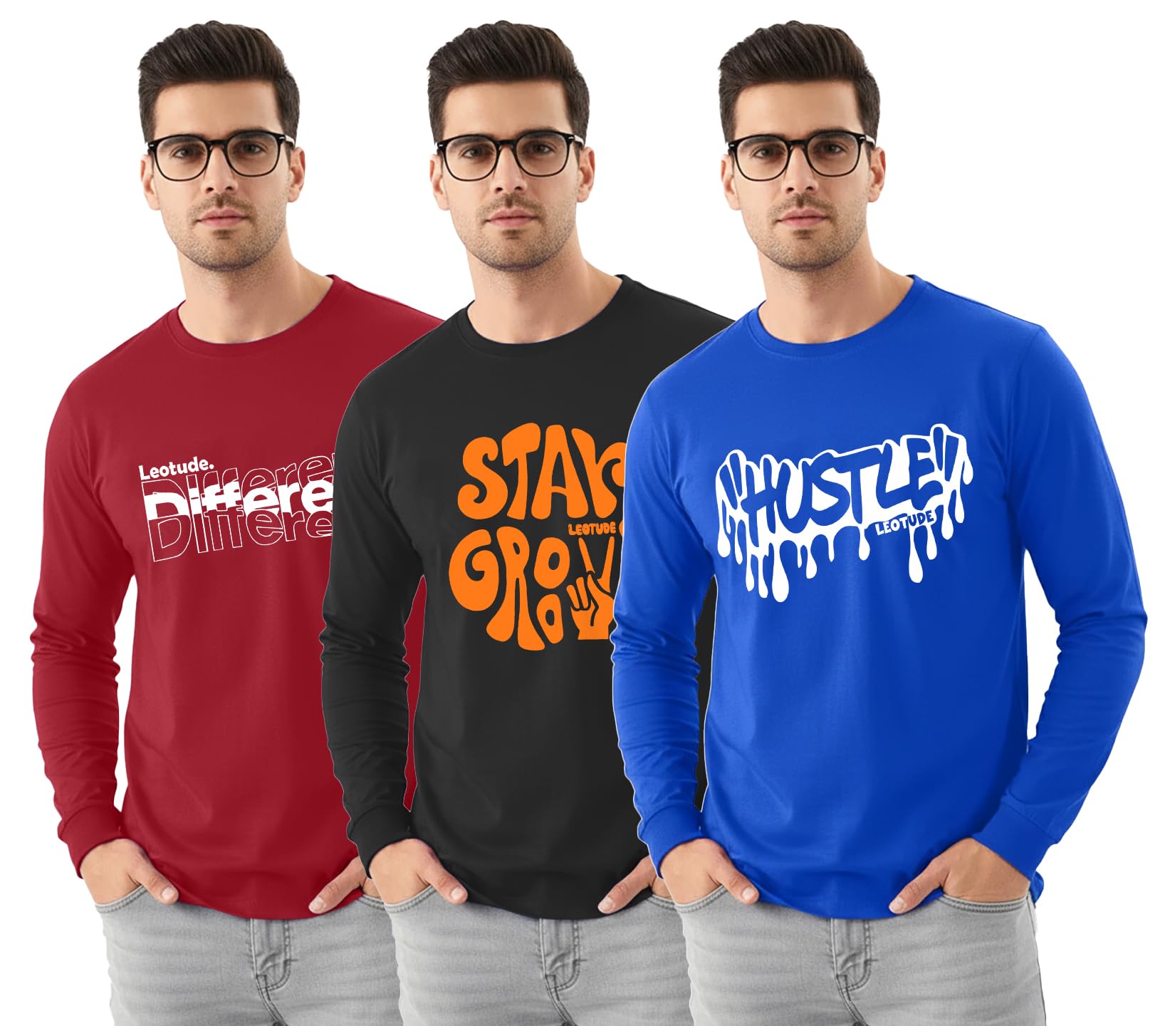 leotude Oversized Full Sleeve Cottonblend Graphic Printed Round Neck Drop Shoulder Tshirt for Man (Color Multicolour)-picture-10