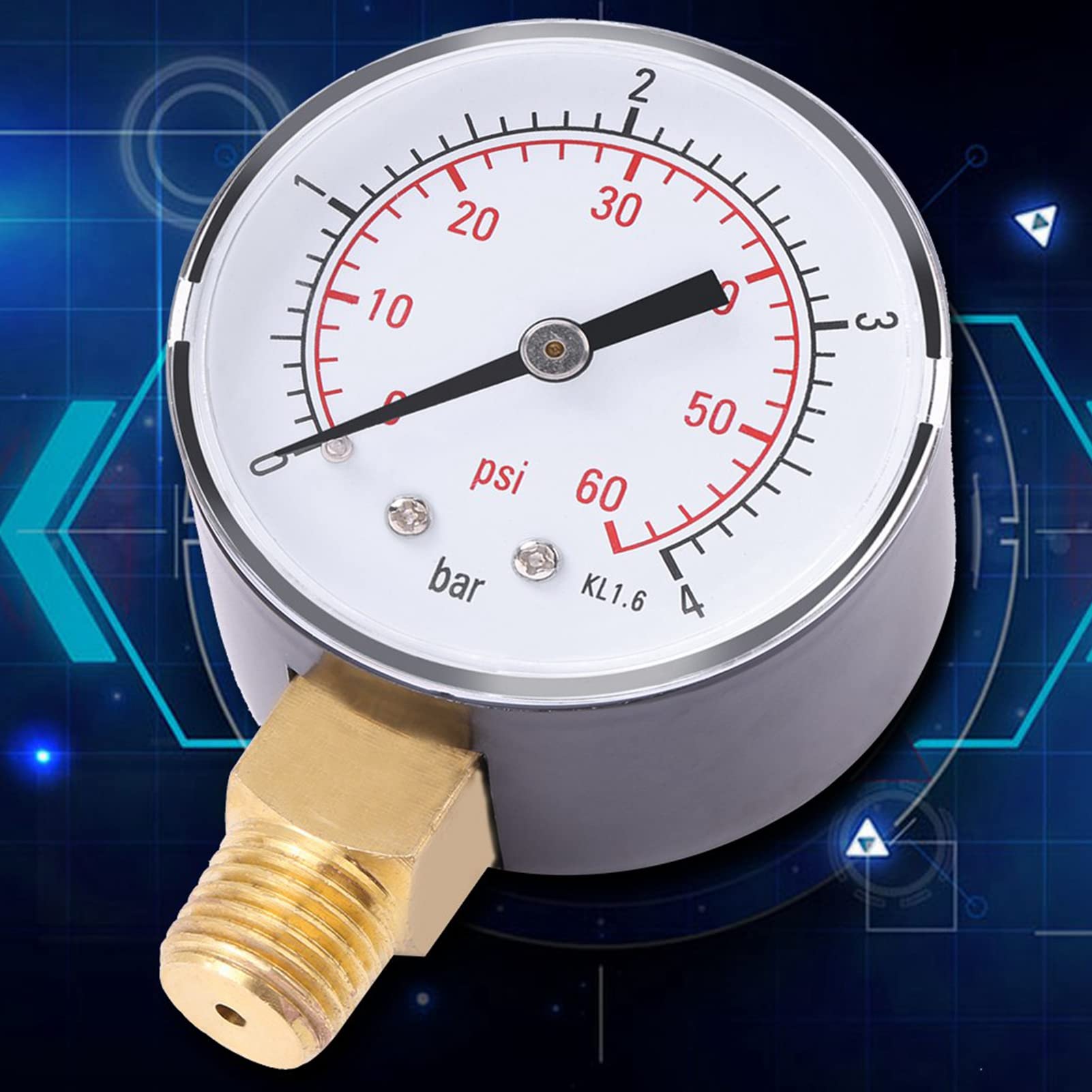 Metall Manometer, Druckmessgeräte mit 1/4 Zoll NPT Gewinde, Lötbares Manometer für Kraftstoff Luft Öl und Wasser, 0–4 Bar, 0–60 Psi