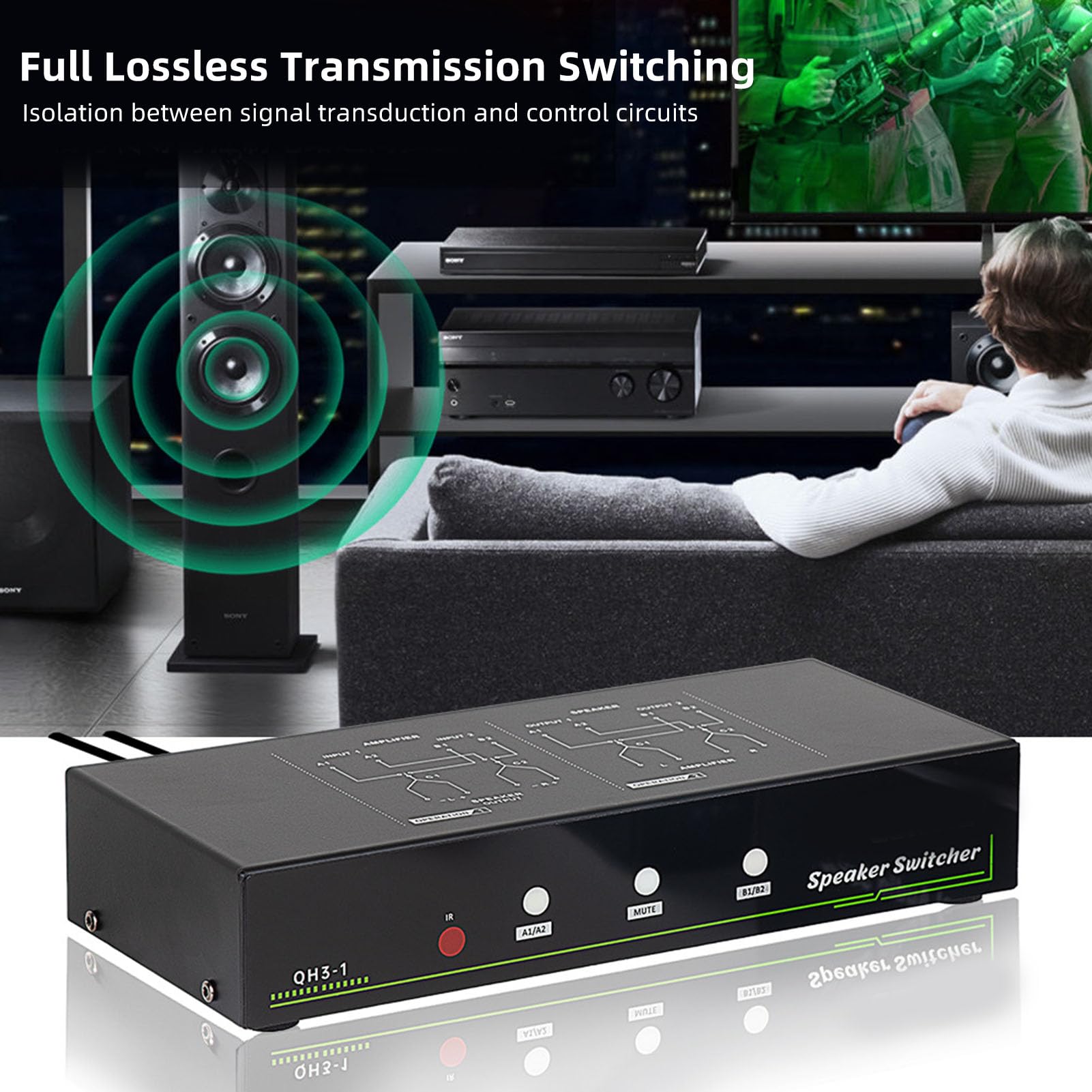 Selettore Manuale per Altoparlanti a 2 Zone, Commutatore con Interfaccia XLR e Telecomando, per Sistemi Audio (Spina europea)