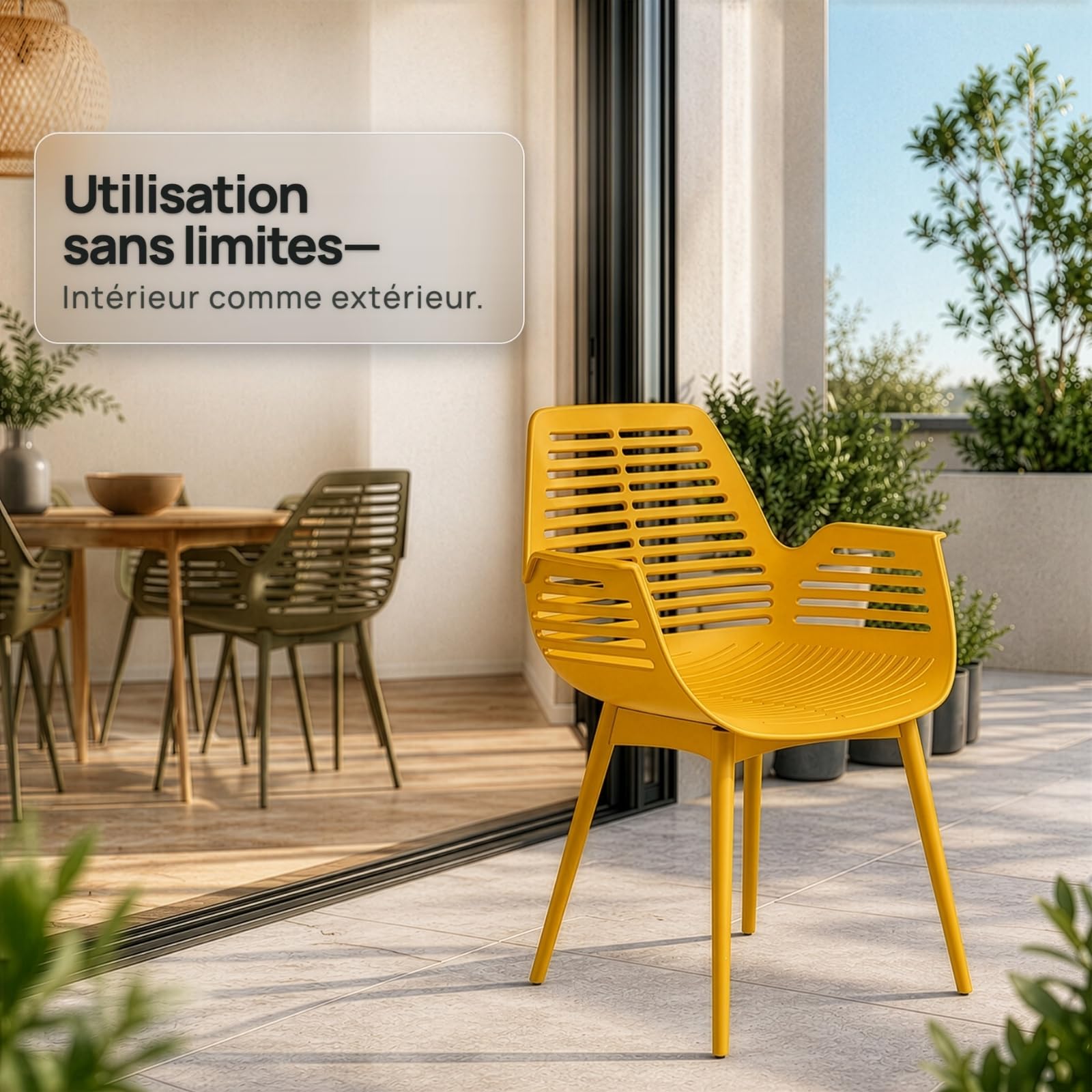 casa pura Chaise de Jardin Mayfield Jaune 1 pièce, Fauteuil Design avec Accoudoirs, Résine Polypropylène, Résistant aux Intempéries, pour Terrasse, Balcon, Patio et Intérieur, Charge jusqu'à 150 kg