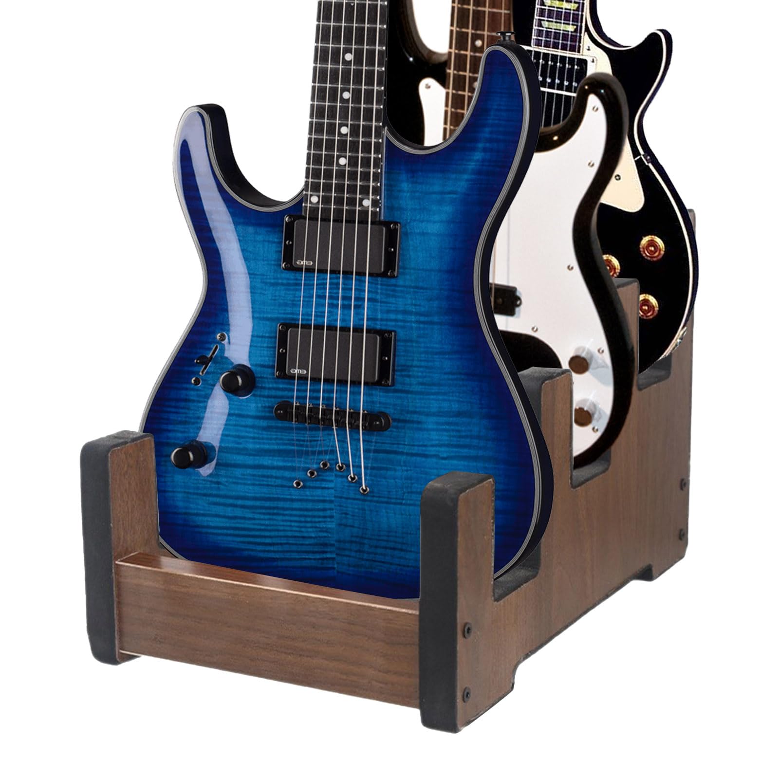Gitarrenständer Holz für mehrere Gitarren, 3-Halter Gepolsterter Multi-Gitarrenständer Boden Platzsparend 3 Gitarren Display-Rack für Zuhause Studio Bühne (Für 3 E-Gitarren/Bässe)