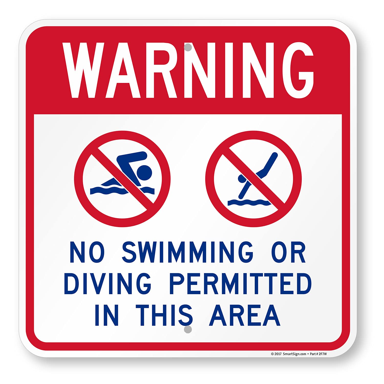 SmartSign Warning No Swimming Or Diving Permitted In This Area Sign (with Graphic), 18 x 18 Inches, 80 Mil Thick Aluminum, Easy to Install/Clean,