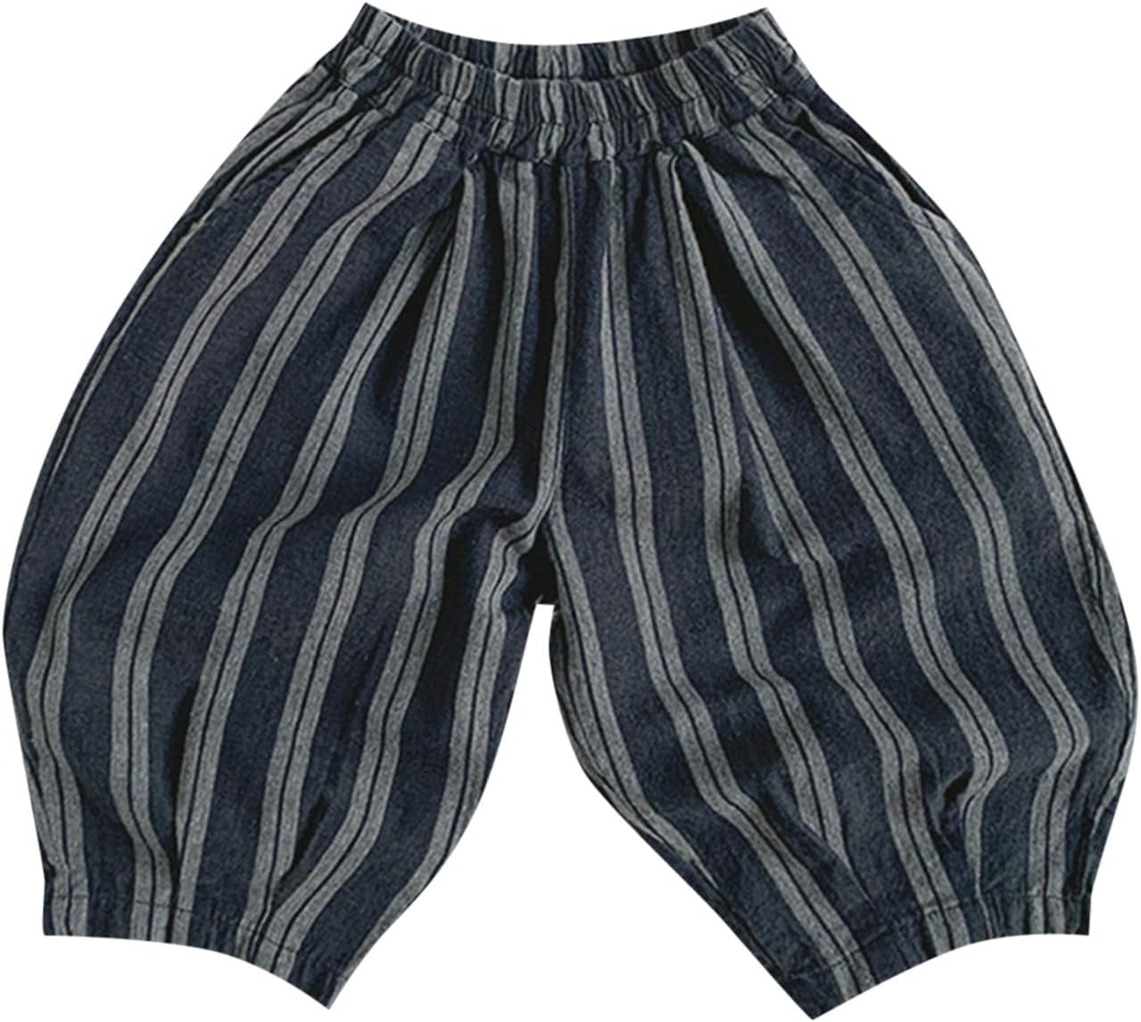 Kids Elastic Striped Harem Trousers Unisex Baby Boys Girls Casual Cotton Linen Loose Long Baggy Pants Toddler Clothes