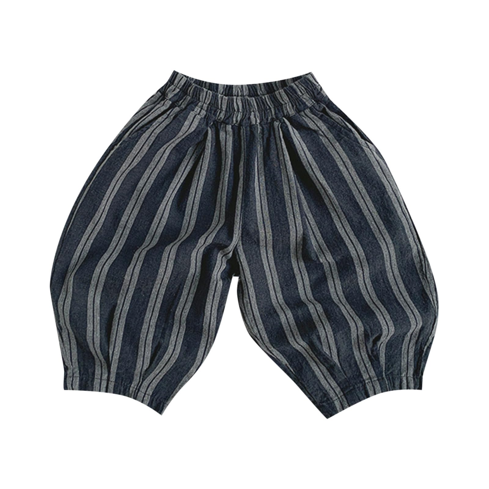 Kids Elastic Striped Harem Trousers Unisex Baby Boys Girls Casual Cotton Linen Loose Long Baggy Pants Toddler Clothes