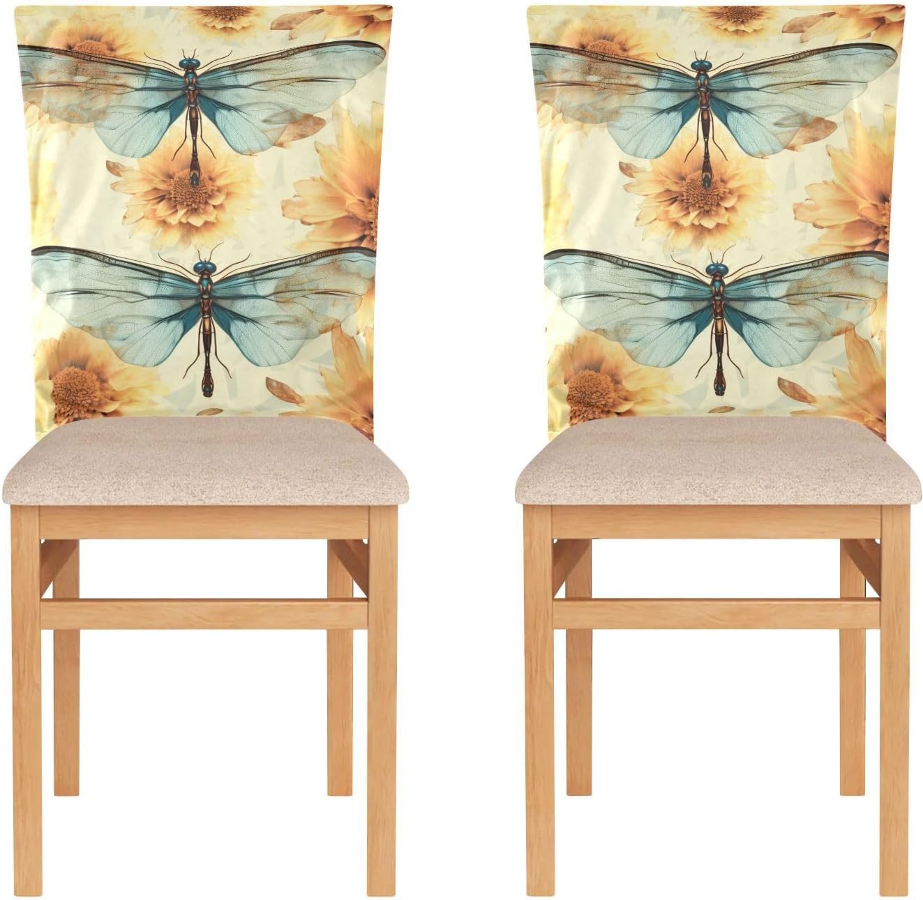 ALAZA Vintage Sunflowers Dragonflies Chair Back Cover Set of 6, Washable Reusable Removable Chair Slipcovers Decorative Chair Cover for Home Kitchen Wedding Party