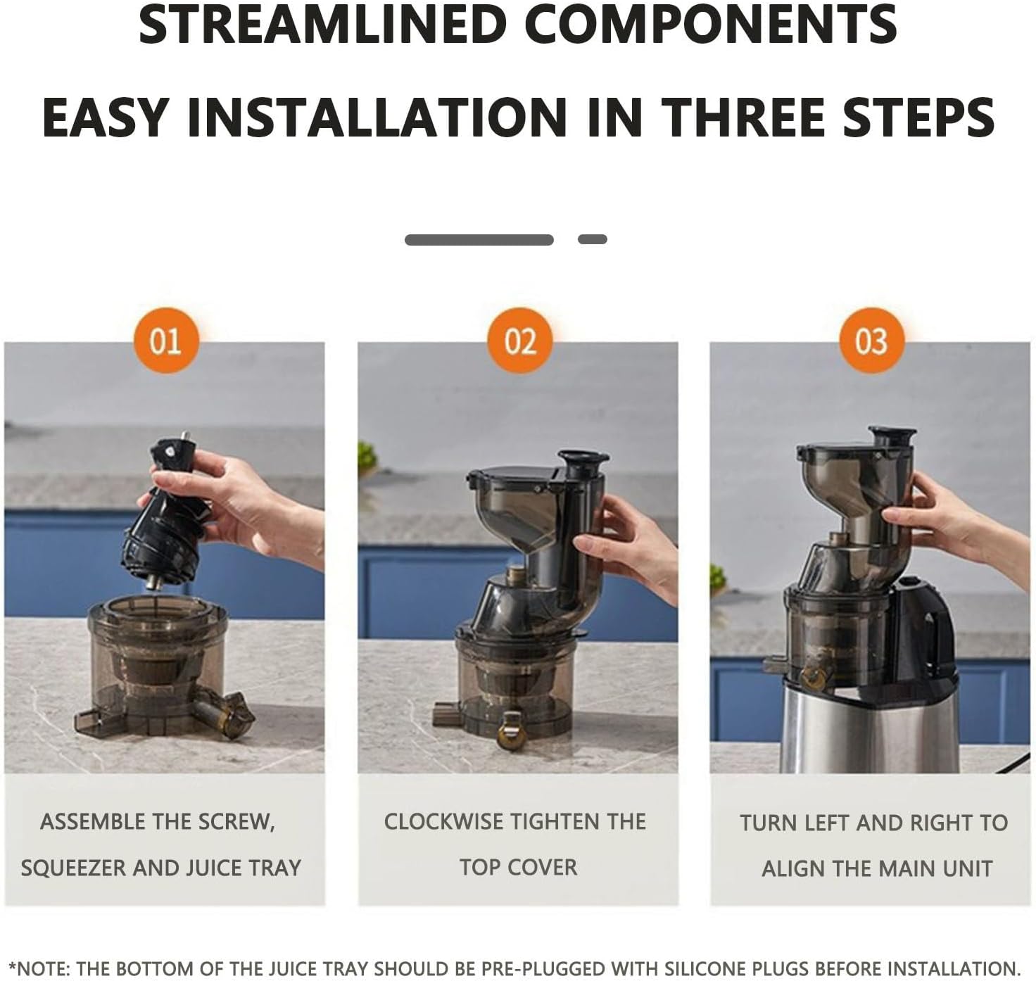 Juicer Machines, Stainless Steel Slow Masticating Juicer Easy to Clean, Big Mouth Large 3.15” Feed Chute for Kitchens Beverage Shops(Color:Silvery)