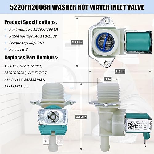 Miniatura 4 de 5221ER1003A y 5220FR2006H Juego de válvulas de entrada de agua para lavadora, piezas de repuesto de conjunto de válvula de agua para lavadora