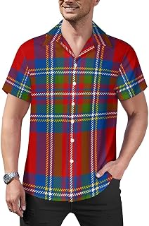 Scottish Plaid Royal Stewart Tartan Hawaiian Shirts for Men Short Sleeve Button Down Tshirt Summer Tops