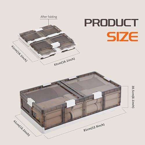 Miniatura 2 de Paquete de 2 contenedores de almacenamiento debajo de la cama con ruedas, cajas de almacenamiento de plástico apilables y plegables con tapas para