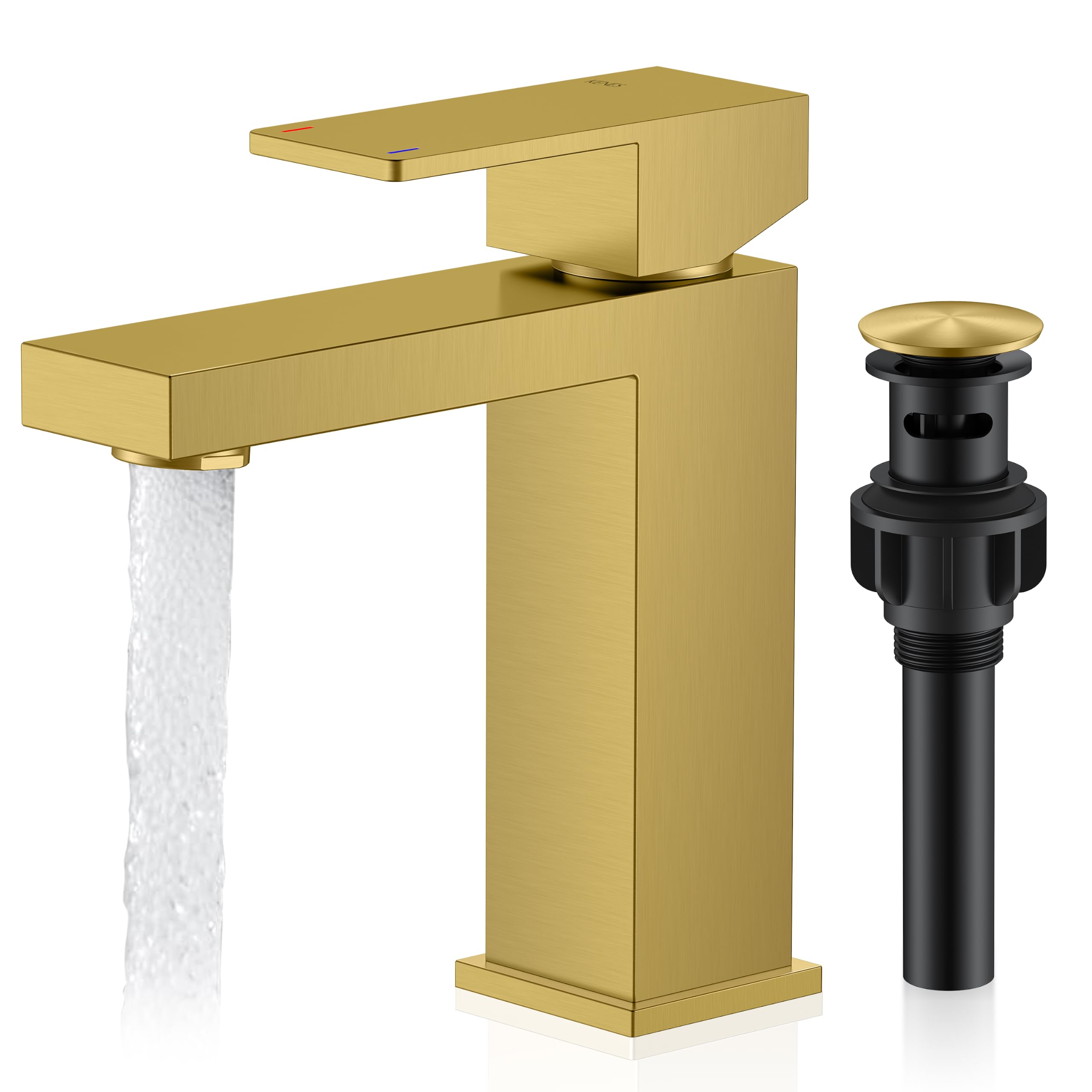 KENES Brushed Gold Bathroom Faucets, Modern Single Hole Lavatory
