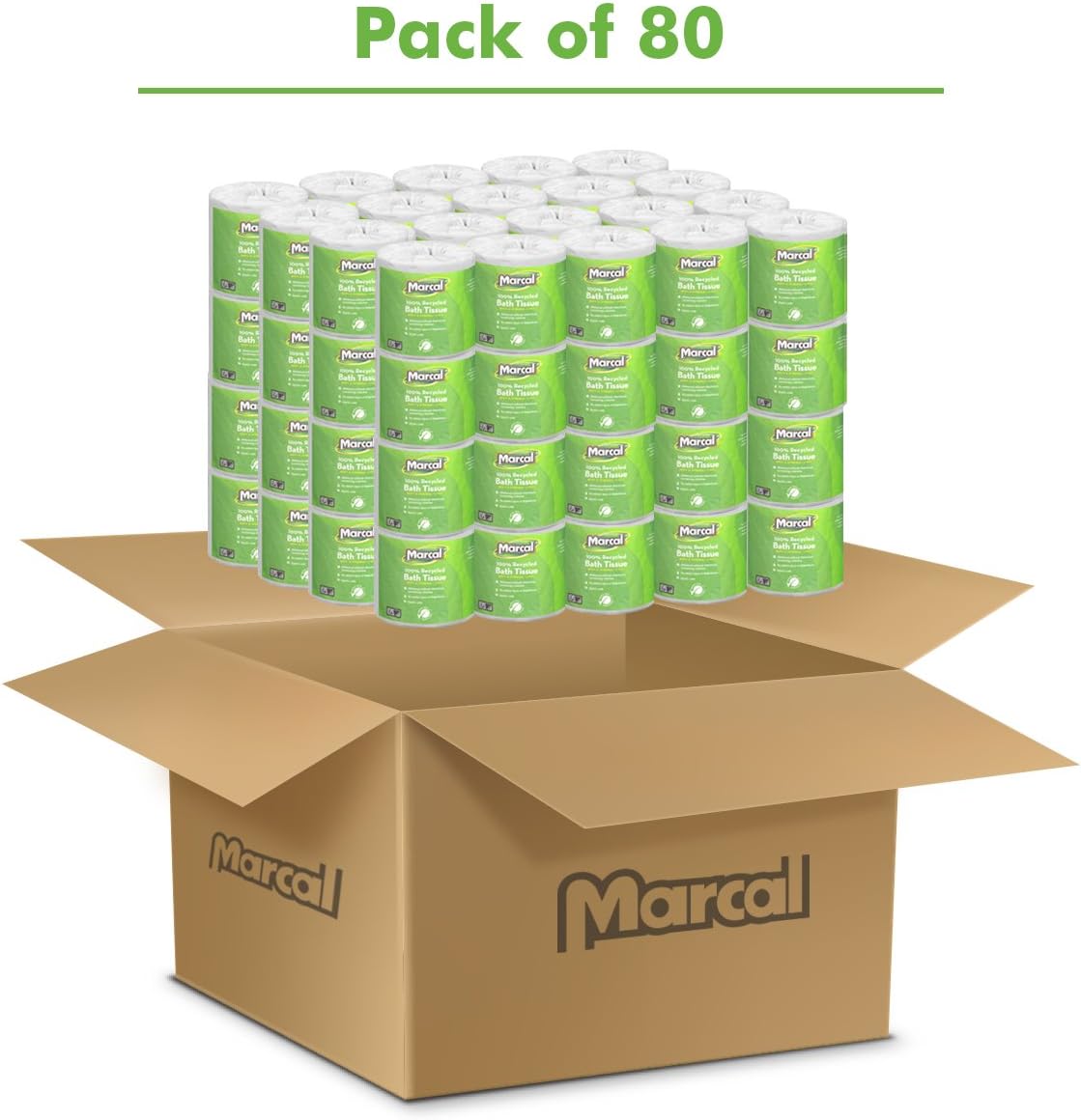 Marcal Toilet Paper 100% Recycled - 2 Ply, White Bath Tissue, 504 Sheets Per Roll - 80 Rolls Per Case Green Seal Certified Toilet Paper 04580