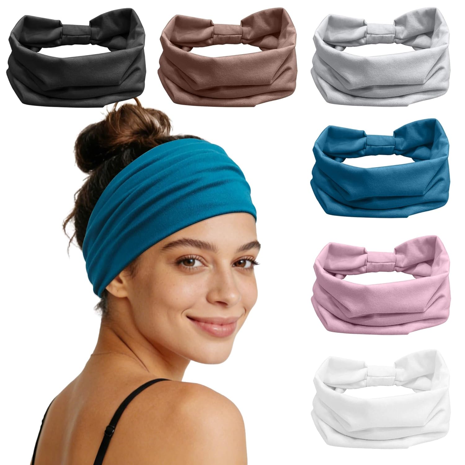 Wide Headbands for Women Non Slip 6 Pack - Fashion Stretch Elastic Head Band for Workout Running Yoga
