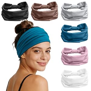 Wide Headbands for Women Non Slip 6 Pack - Fashion Stretch Elastic Head Band for Workout Running Yoga