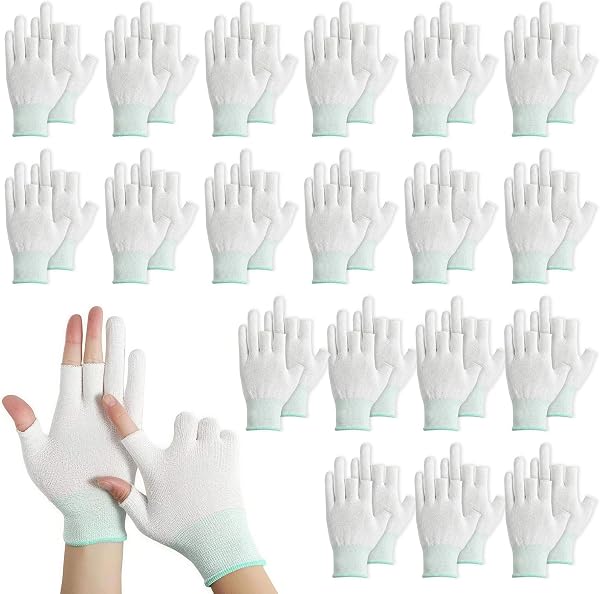 20 Paar Baumwollhandschuhe, Neurodermitis Handschuhe, Fingerlos Handschuhe 3 Finger Fehlen, Dünne Ekzem Baumwollhandschuh für Trockene Hände, Schönheit, Hand Spa - 1