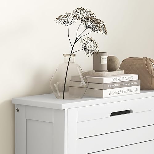 Miniatura 5 de Zapatero para entrada con 3 puertas con listones abatibles, gabinete delgado y oculto para zapatos, organizador de zapatos independiente de madera