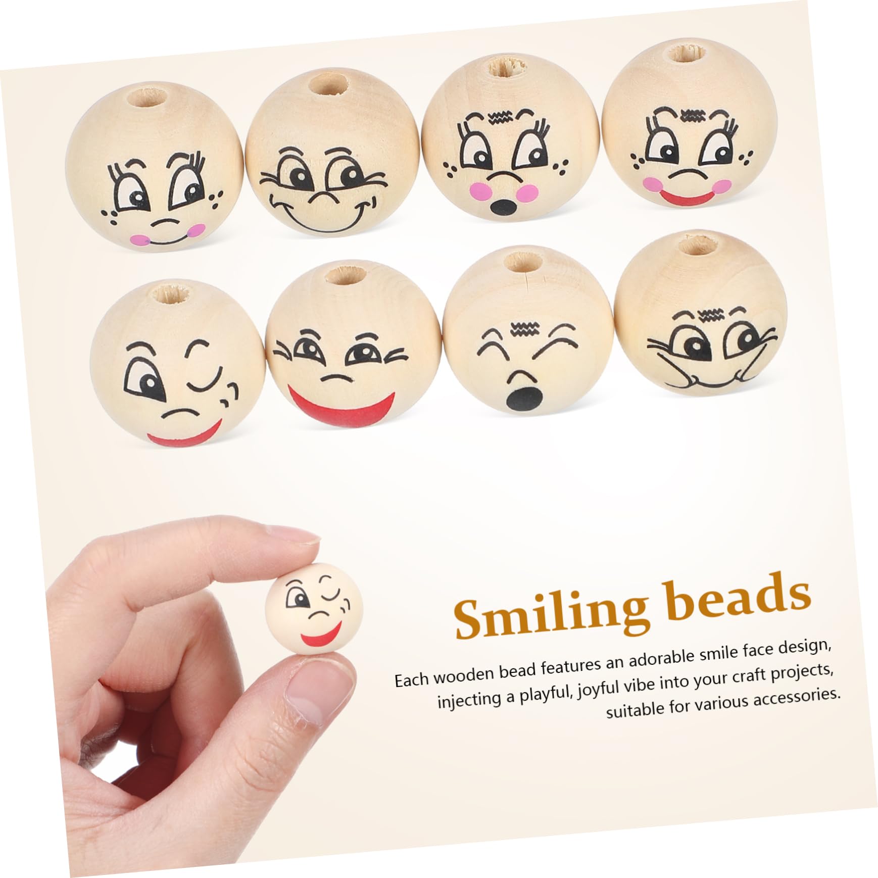 DOITOOL 2 Set Perline Legno Con Sorridente Per Decorazioni Fai Da Te Perline Rotonde Con Accessori Per Gioielli E Creazioni Artigianali 80 Pezzi*2