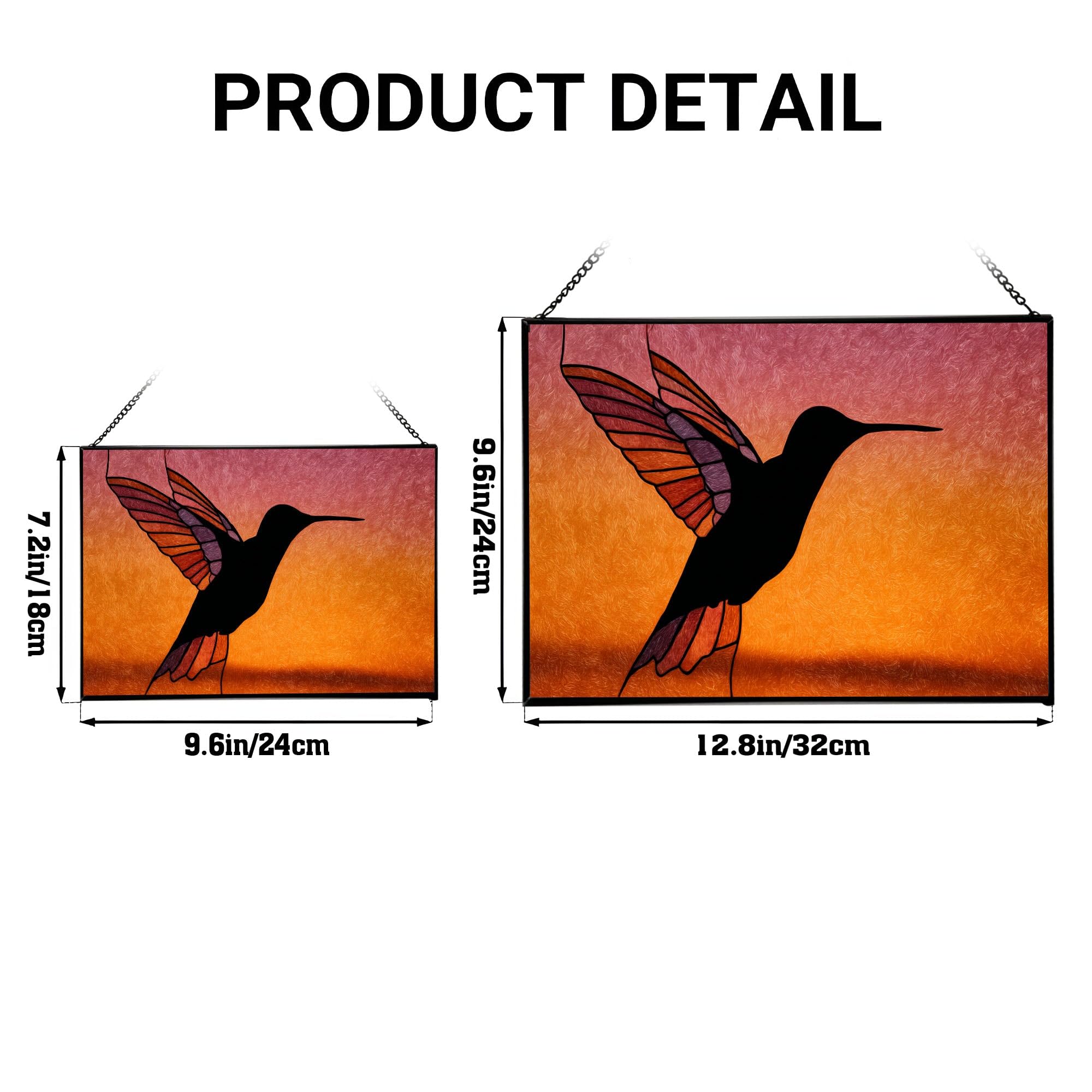 Hummingbird Shadow – Amber Sky Animal Stained Glass Suncatcher – Rectangular Hanging Window Panel with Artistic Nature Background – Wildlife Glass Art Gift for Animal and Nature Lovers A6LpoQ