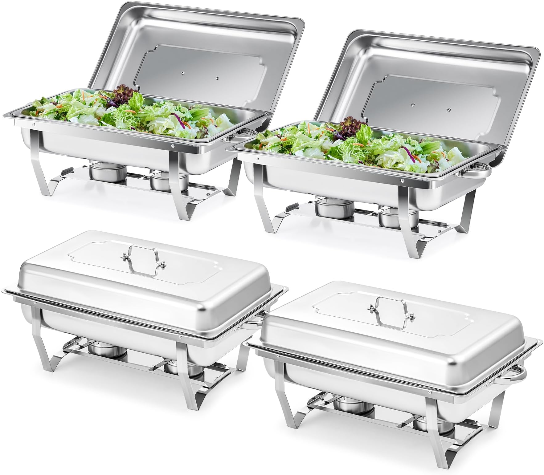 WILPREP Set of 4 Chafing Dish Buffet Buffet Buffet Warmer Stainless Steel Food Safe with Foldable Frame (4 x GN1/1)