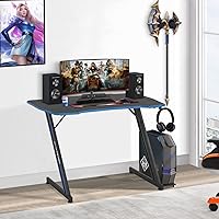Vista 8 de BestOffice Gmaing Desk Z Shaped 39.4in Computer Gaming Workstation Ergonomic Gaming Table with Headphone Hook for Game Players, Blue