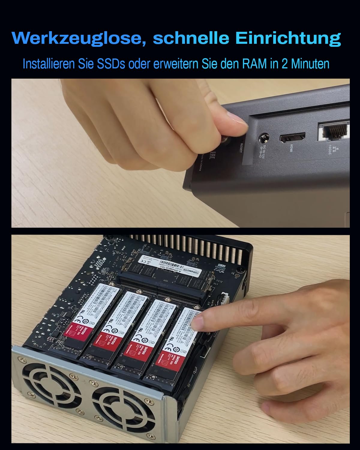 TERRAMASTER F8 SSD Plus NAS - 8Bay All SSD NAS Storage Core i3 8-Core 8-Thread CPU, 16GB DDR5 RAM, 10GbE Port, Handflächengroßer Network Attached Storage Spitzenleistung für Unternehmen (Diskless)