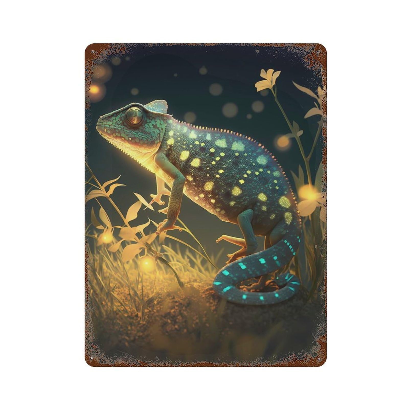 Garage Style Dramatic Chameleon Decorative Tin Sign 15.7"x11.8", Farmhouse Wall Decor for Bar And Workshop