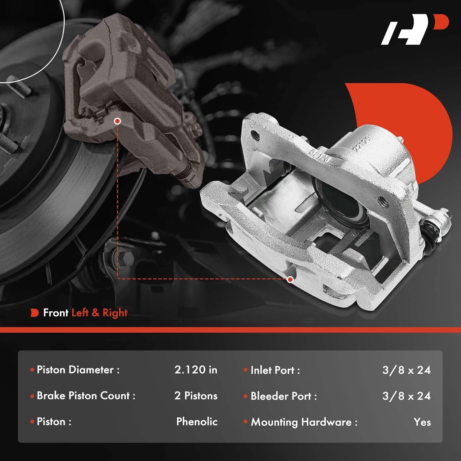 A-Premium Disc Brake Caliper Assembly with Bracket Compatible with Select Chrysler Models - PT Cruiser 2001-2010 - Front Driver Side