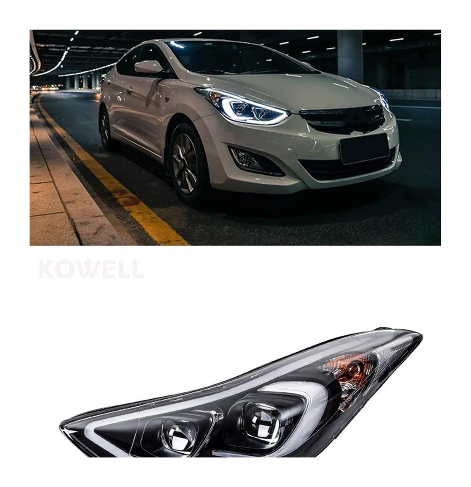 Lente de luz Intermitente para Hyundai Elantra 2012-2016 luz Diurna LED Lente bixenón luz de Cruce y Carretera luz de estacionamiento Faro antiniebla Conjunto de Faros (6000K 35W)