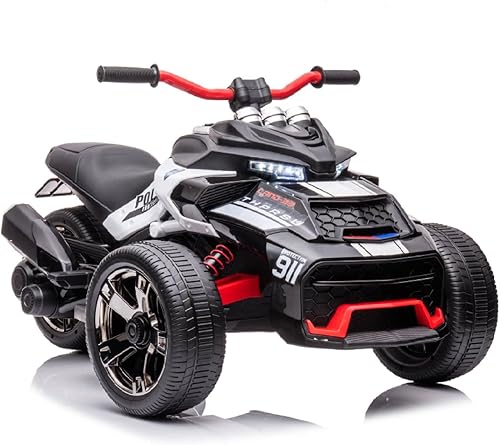 Motocicleta eléctrica de 24 voltios y 3 ruedas con batería UTV, ATV eléctrico para niños, motocicleta de policía para niños con ruedas de goma EVA,