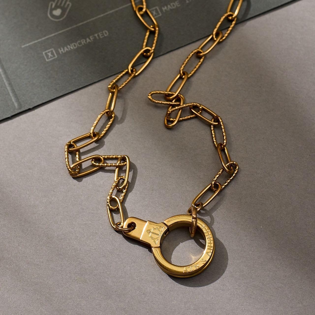 Air & Anchor Cuff Keeper Front Clasp Necklace, Ring Keeper Necklace Women & Men, Water/Sweat Resistant, Tarnish Proof & Hypoallergenic in Polished Stainless Steel or Gold Tone