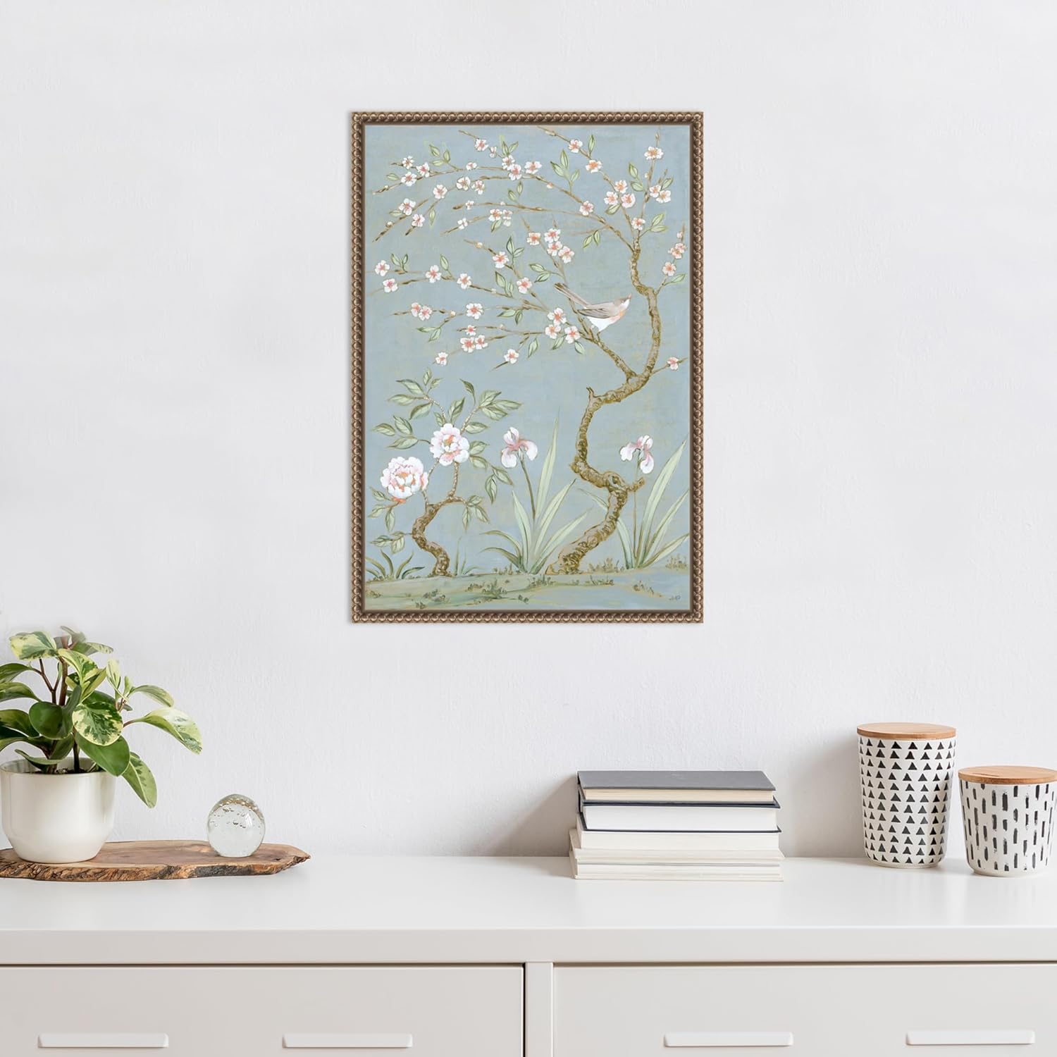 Amanti Art Framed Canvas Wall Art 33x23 Spring Mural I Blue by Julia Purinton, Framed Wall Art Canvas, Animals Artwork, Traditional Decor, Large Poster Painting for Living Room, Bedroom, Bathroom