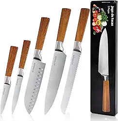 Jogo de Facas 5 Peças, 4CR13 Aço Inoxidável Afiado e Durável, Cabos antiderrapante, Corte Preciso para Cozinhas Domésticas, Inclui Faca de Chef, Santoku