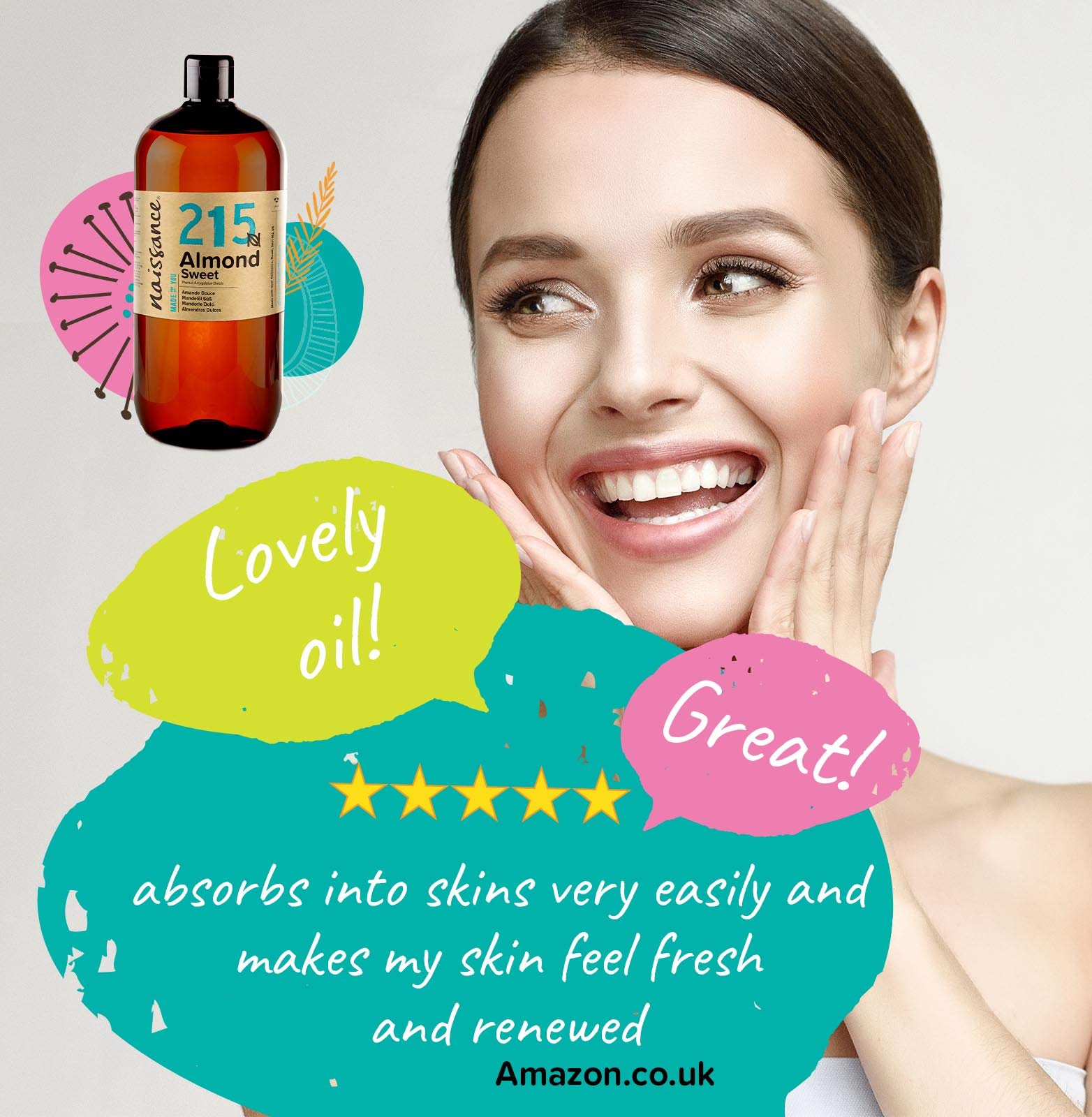 Naissance Sweet Almond Oil 32 fl oz Pure & Natural, Vegan, Non GMO