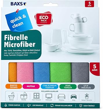 Fibrelle Microfiber 5Li Temizlik Bezi Hav ve  z B rakmayan Cam Silme Bezi, Deterjans z Sadece Suyla Temizlik