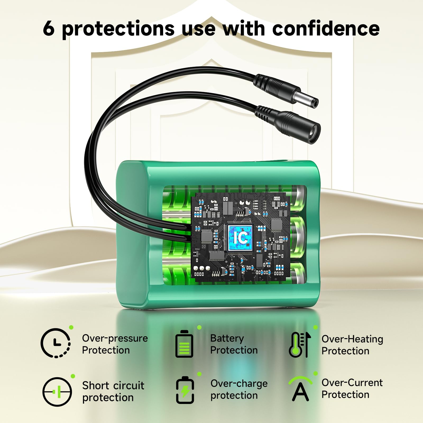 Batería Litio 12.6V 5200mAh, batería pequeña de 12V con Cargador y Adaptador Conector y línea conexión para Sonido, Dab Radio, iluminación bight, Faros, statespiano, Sonar