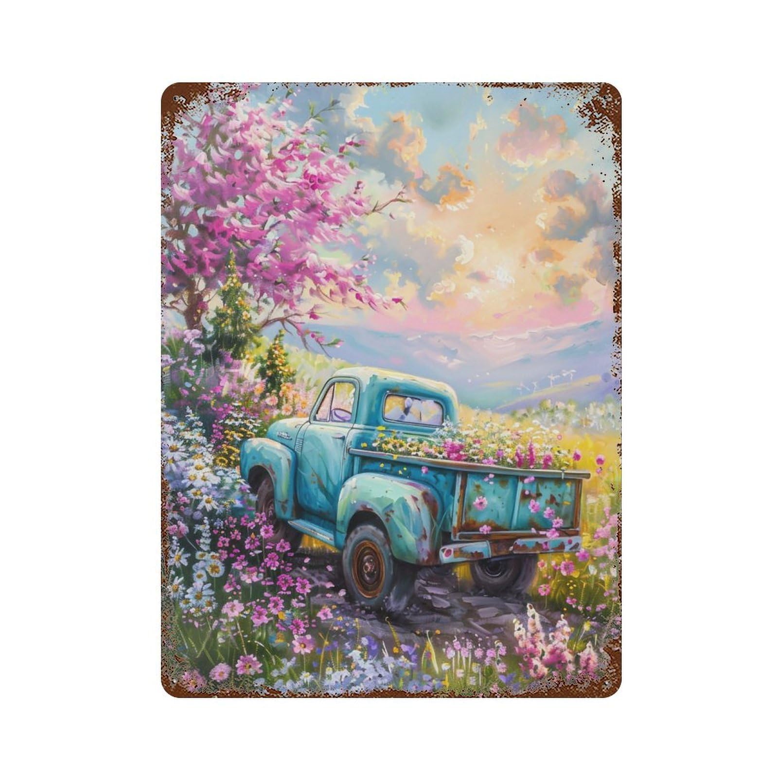 HDURYEYRYY Floral Pickup Spring Meadow 04 Wall Retro Iron Vintage Art Metal Tin Sign Poster Modern Home Cofffee Club Art Bar Shop Decor 40x30cm