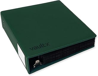 Vault X Trading Card 3 Ring Binder, fits 9 Pocket Pages, 900 Cards, Exo-Tec Material, Easy Open, D-Ring Clip Folder for Collectible Card Games, Sports, TCG (Green, Large)